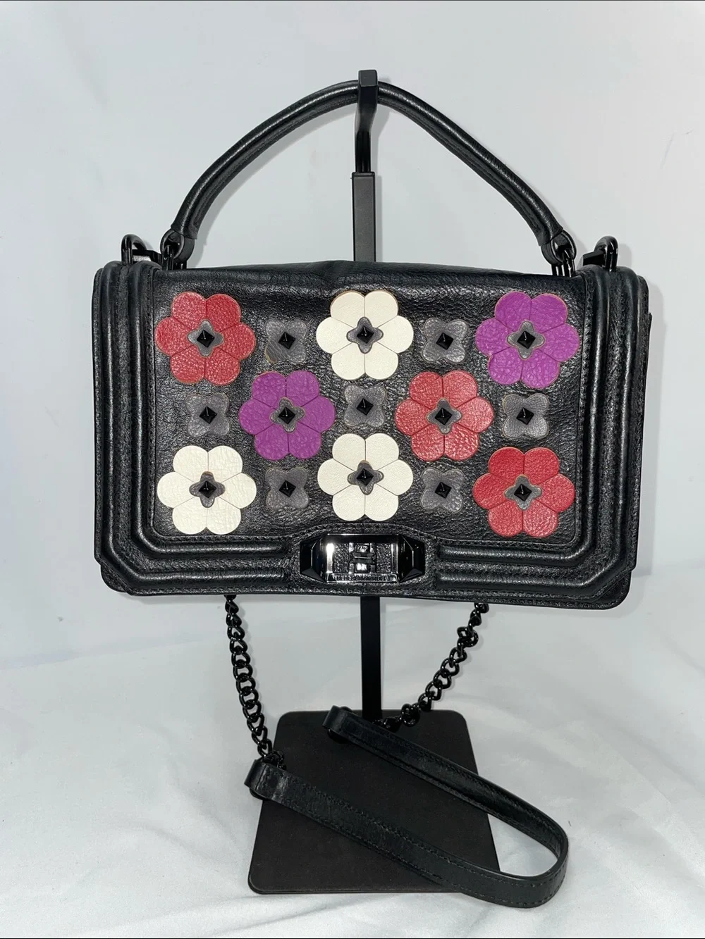 REBECCA MINKOFF LEATHER CROSSBODY BAG WITH LEATHER APPLIQUÉ FLOWERS FTL-07-155
